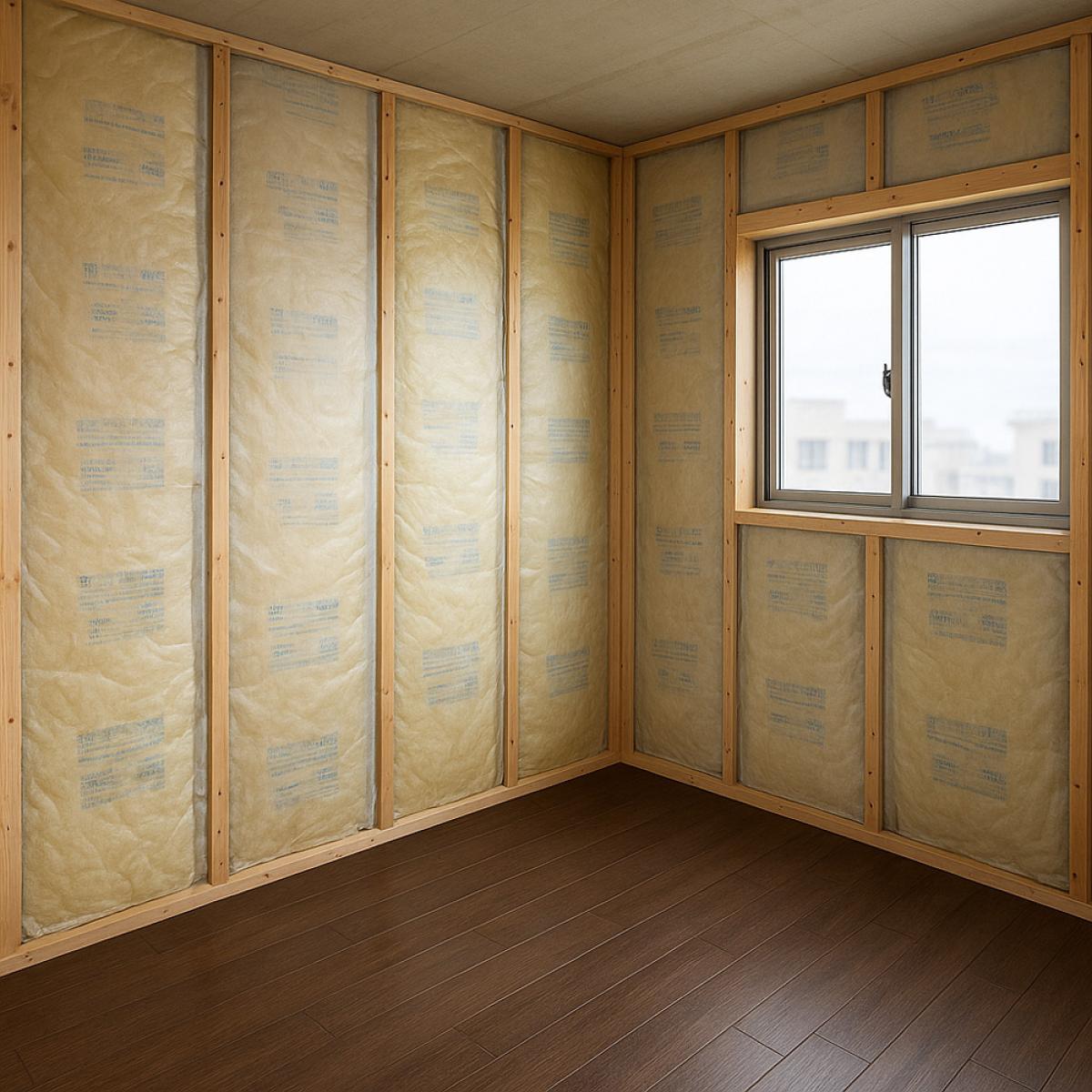 マンションの断熱材を入れている写真